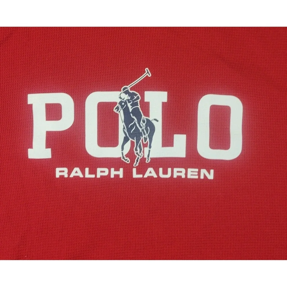 Polo Ralph Lauren Men's Large Red‎ Waffle Knit Thermal Shirt Big Logo Sleepwear